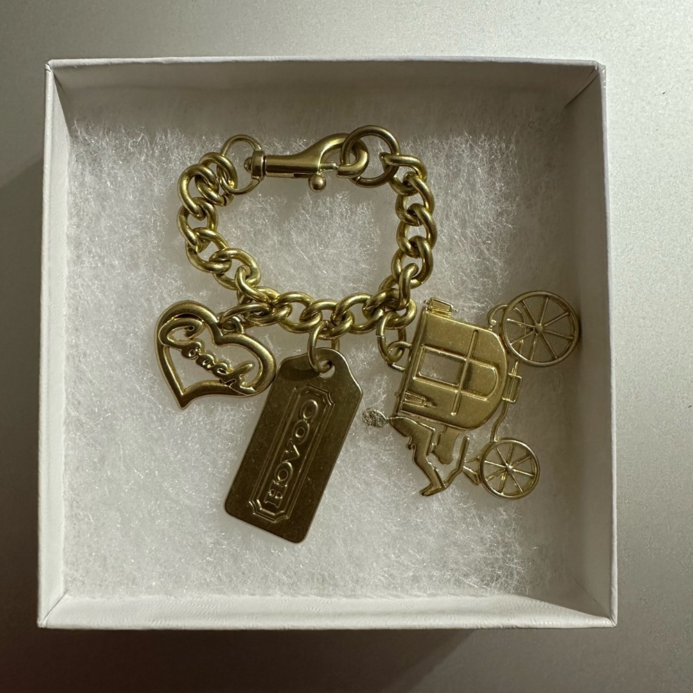 Coach Gold-Tone Charm with Heart, Tag & Carriage